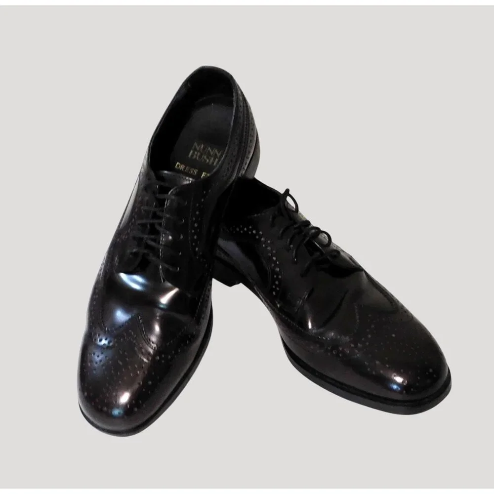 Nunn Bush Dress Flex Leather Oxford Shoes Mens Size 9.5 Dark Brown Wing Tip